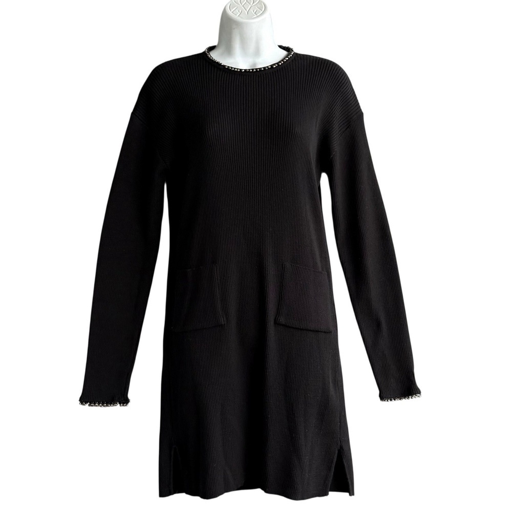 SONIA RYKIEL ENFANT Black Wool Acrylic Knit Dress Girls Size 14 Long Sleeve